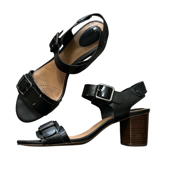 Clarks Shoes - Clarks Black Leather Block Heels